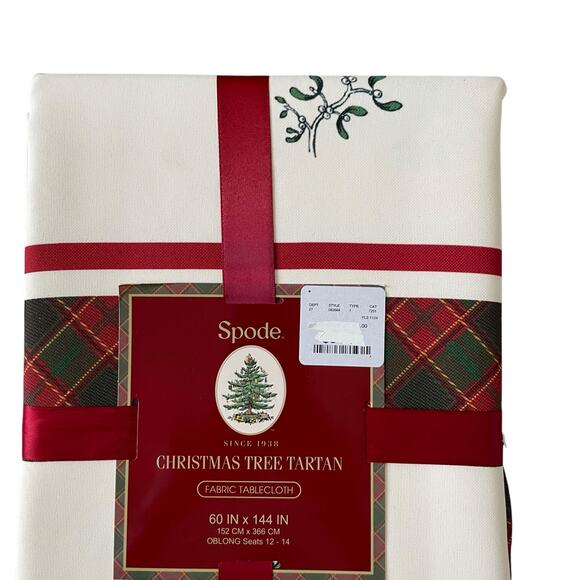Spode Christmas Tree Tartan Holiday Tablecloth 60x144 Oblong Seats 12-14 New - Picture 3 of 16